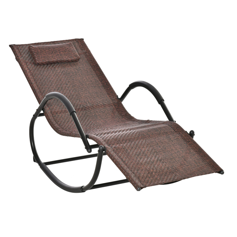 Rocking Chair Zero Gravity Rocking Lounge Chair Rattan Effect Patio Rocker w/ Removable Pillow Recliner Seat Breathable Texteline - Brown
