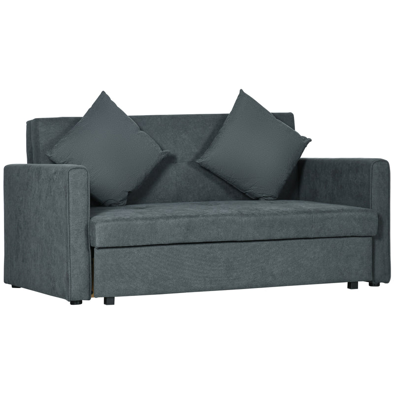 2 Seater Sofa Bed, Convertible Bed Settee, Modern Fabric Loveseat Sofa Couch w/ 2 Cushions, Hidden Storage for Guest Room, Dark Grey