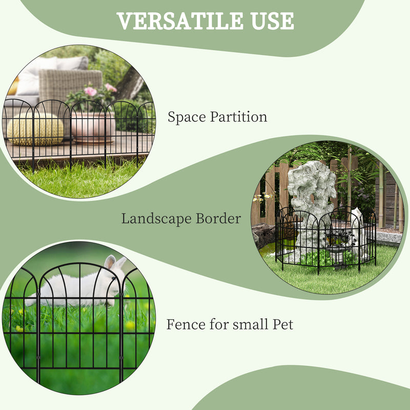 Metal Decorative Outdoor Picket Fence Panels Set of 8, Black