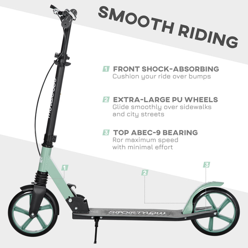 One-click Folding Kick Scooter for 14+ w/ Adjustable Handlebar, Push Scooter with Kickstand, Dual Brake System, Shock Absorber, 200mm Wheels