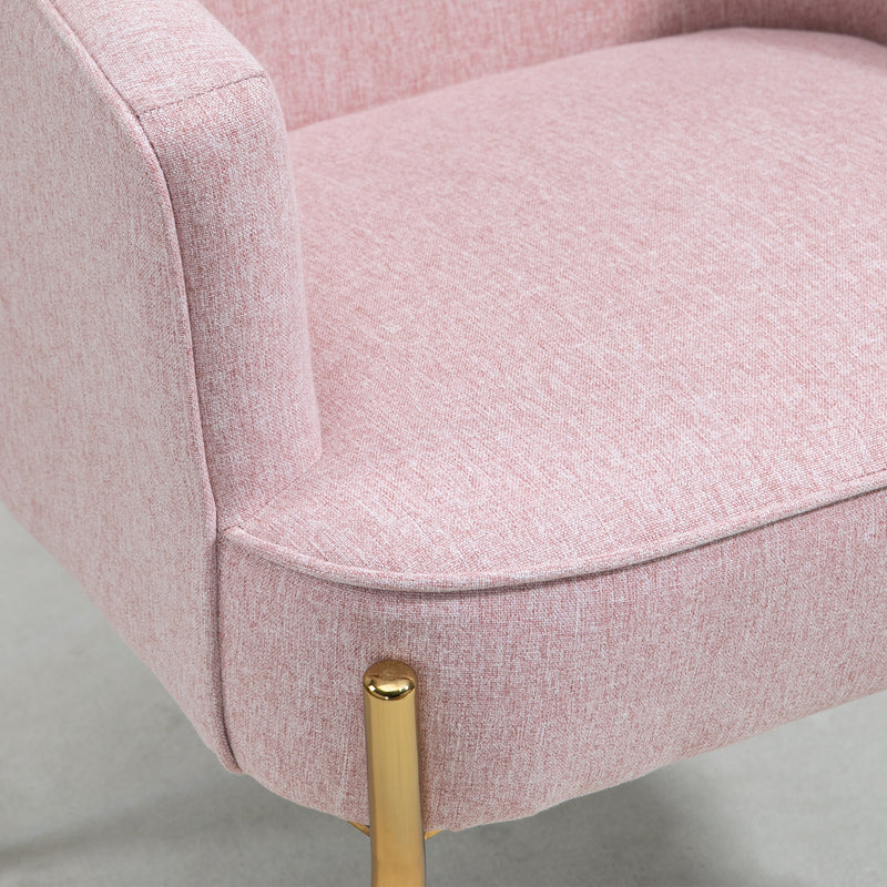 Fabric Accent Chair, Modern Armchair with Metal Legs for Living Room, Bedroom, Home Office, Pink