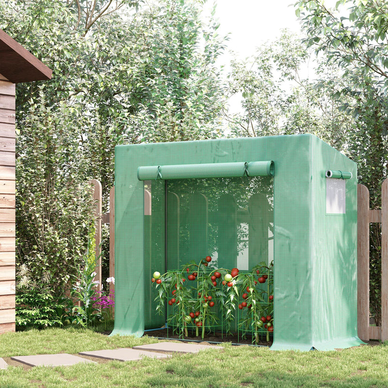 Garden Greenhouse with PE Plant Cover, Windows and Zipper Door for Fruit and Veg 198L x 77W x 149-168H cm