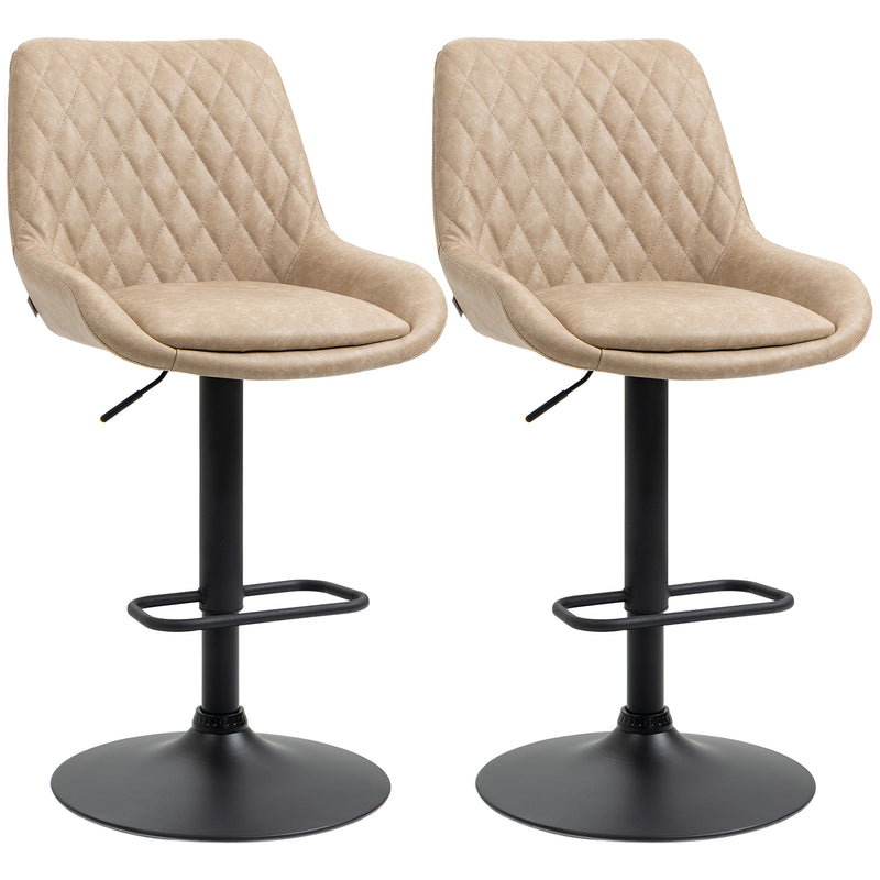 Retro Bar Stools Set of 2, Adjustable Kitchen Stool, Upholstered Bar Chairs with Back, Swivel Seat, Light Khaki