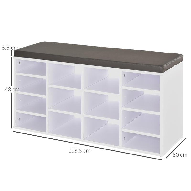 Multi-Storage Shoe Rack w/ 14 Compartments Cushion Moving Shelves Solid Frame Foot Pads Home Office Tidy Organisation Boots Trainers White