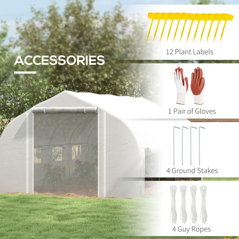4x3m Walk-in Polytunnel Greenhouse, Zipped Roll Up Sidewalls, Tunnel Warm House Tent w/ PE Cover, Complimentary Plant Labels & Gloves
