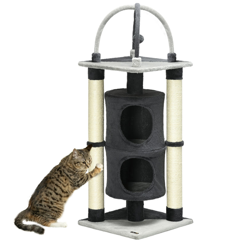 Cat Tree, with Scratching Posts, Cat House, Bed, Hanging Toy Ball - Grey