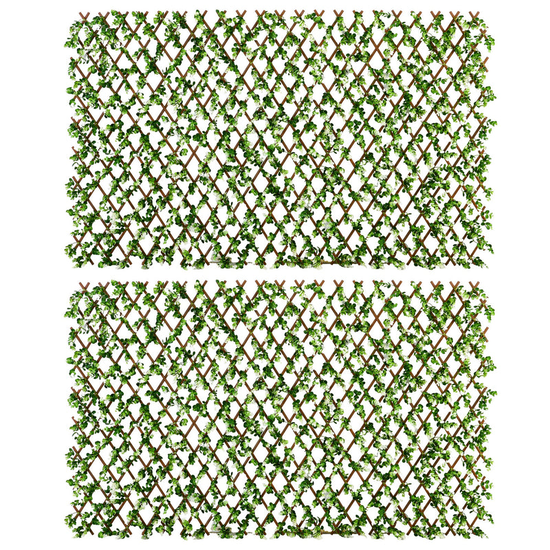 2 Pcs Expandable Faux Privacy Fence, 2 x 1m Decorative Trellis w/ Artificial Leaves, Garden Telescopic Hedge Privacy Screen Greenery Walls