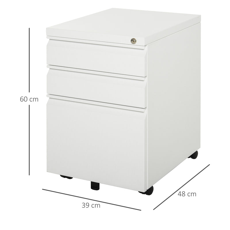 3-Drawer Mobile Vertical File Cabinet, Lockable Mobile Vertical File Cabinet, Under Desk Rolling Storage Cabinet, White