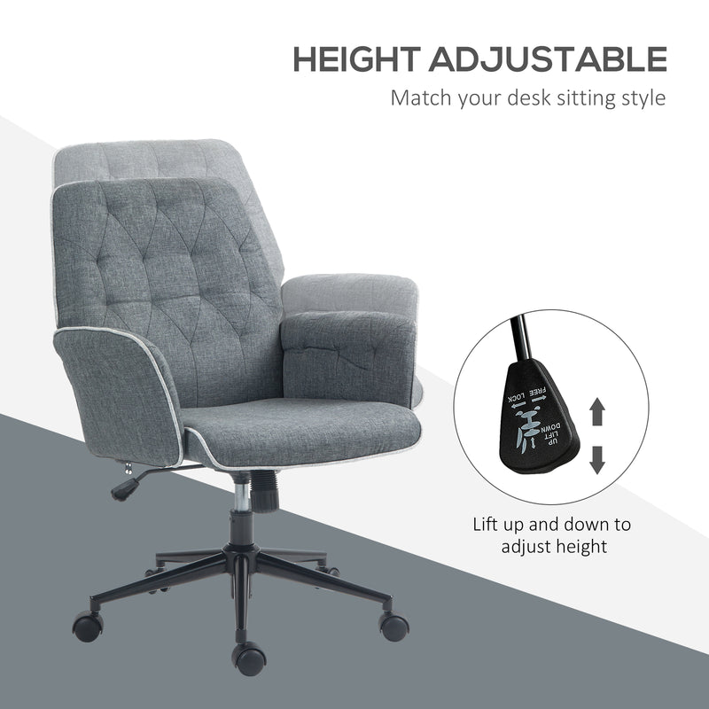Linen Computer Chair with Armrest, Modern Swivel Chair with Adjustable Height, Dark Grey