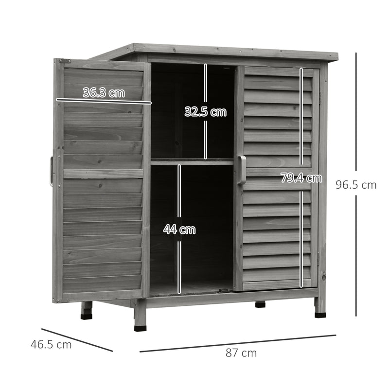 Garden Shed Wooden Garden Storage Shed 2 Door Unit Solid Fir Wood Garage Tool Organisation Cabinet, 87L x 46.5W x 96.5Hcm, Grey