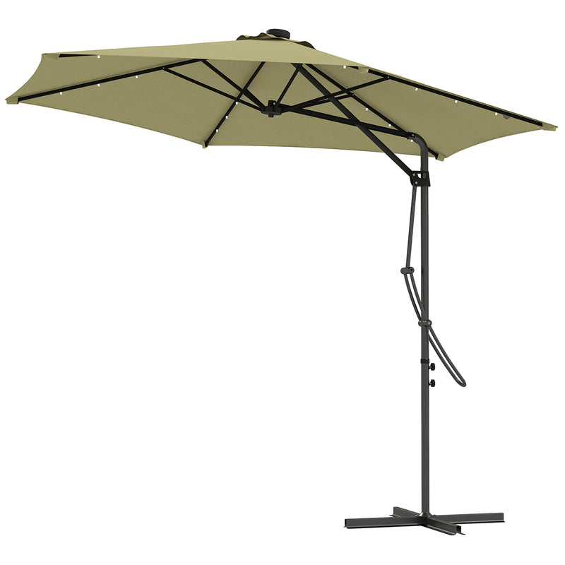 3(m) Garden Parasol Cantilever Umbrella with Solar LED, Cross Base and Waterproof Cover, Beige