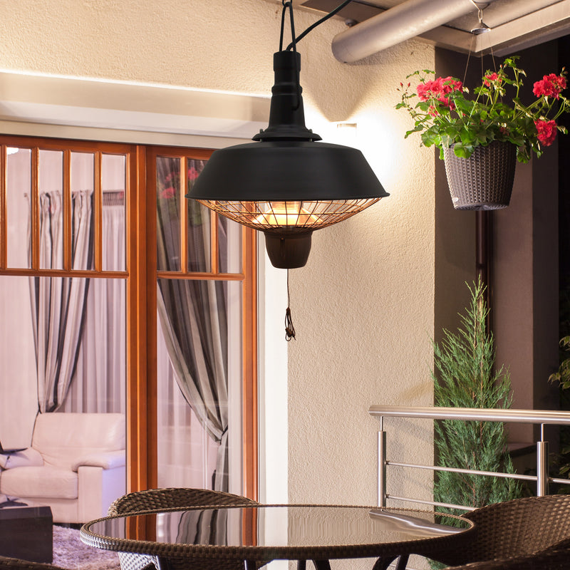2100W Outdoor Ceiling Mounted Halogen Electric Heater Hanging Patio Garden Warmer Light - Black