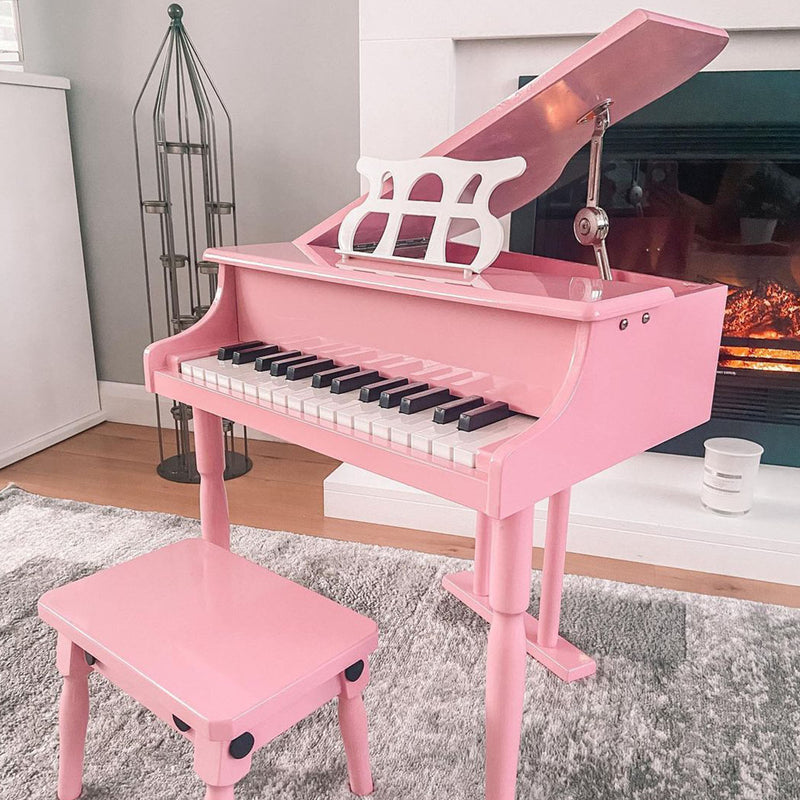 Modern Kids Piano 30 Keys Set of 2 Mini Toy for Child Grand Piano with Music Stand and Bench, Best Gifts Pink