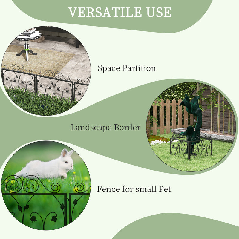 4 Pack Garden Fence, Metal Wire Fencing Border, Scroll Flower Edging Animal Barrier for Landscape, Garden, Black