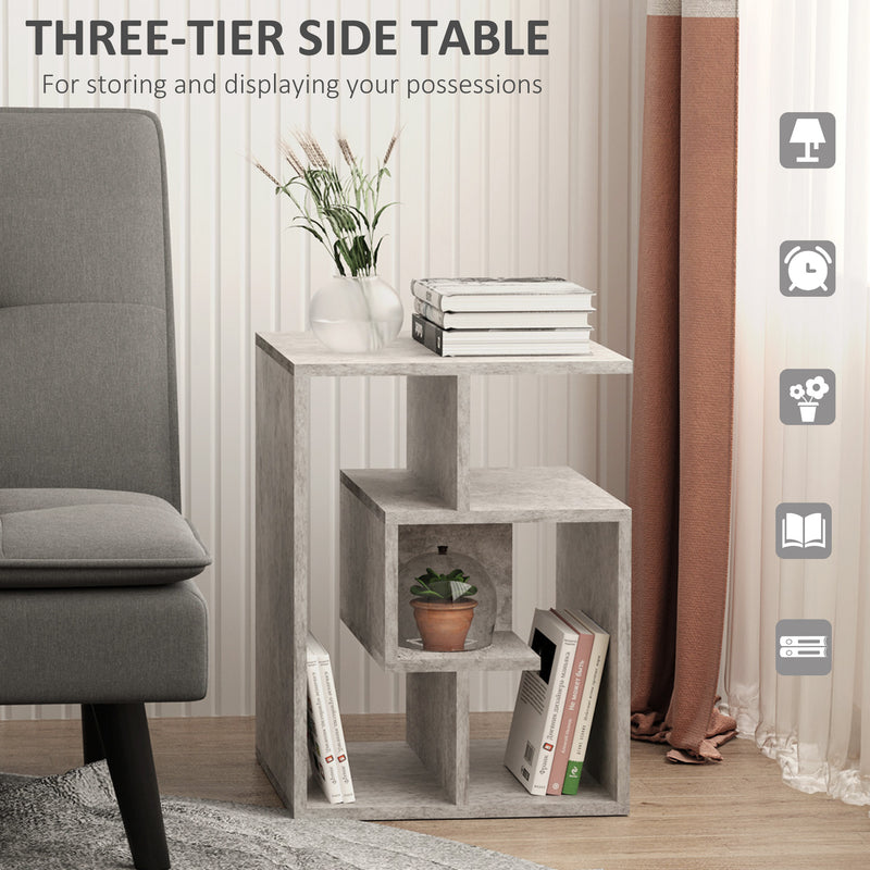 Side Table, 3 Tier End Table with Open Storage Shelves, Living Room Coffee Table Organiser Unit, Set of 2, Cement Colour