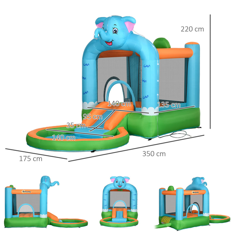 4 in 1 Elephant-Themed Inflatable Water Park, Kids Bouncy Castle, for Ages 3-8 Years - Multicoloured