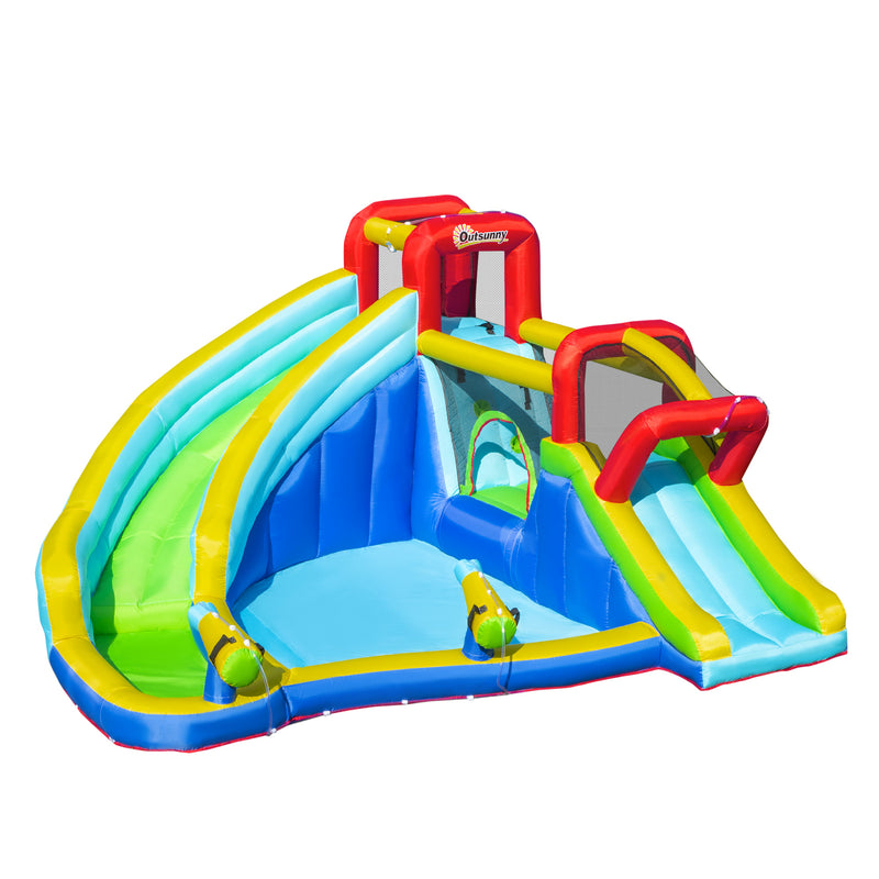 5 in 1 Kids Bounce Castle Extra Large Inflatable House Trampoline Slide Water Pool Water Gun Climbing Wall for Kids Age 3-8, 3.85x3.65x2m