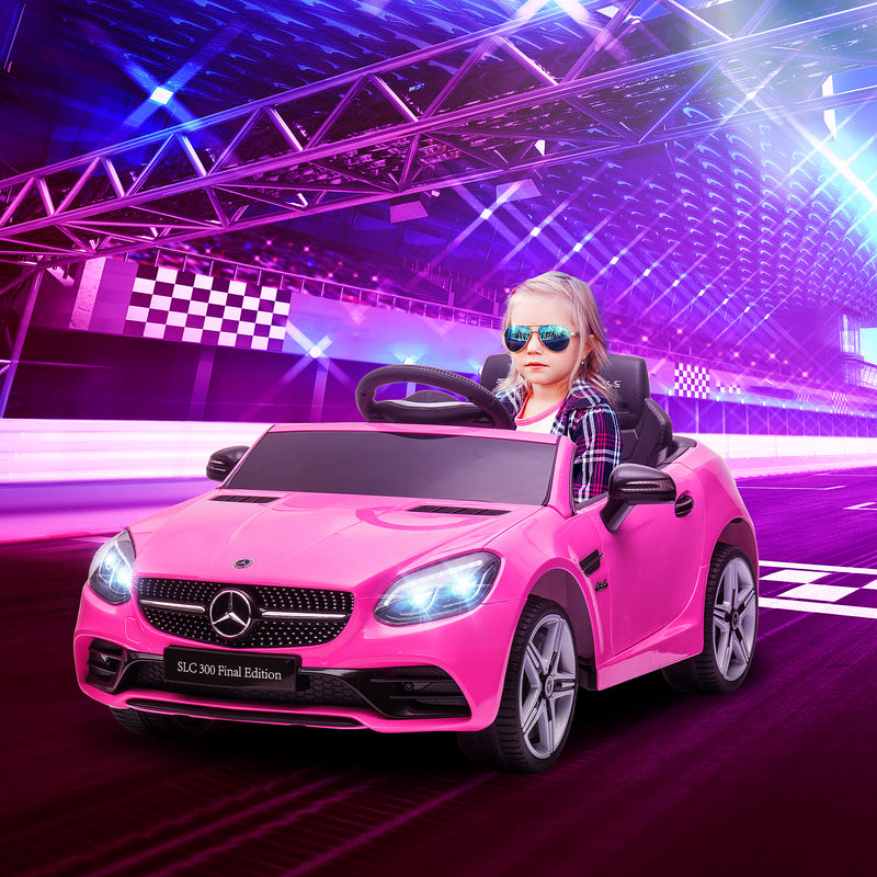 Mercedes Benz SLC 300 Licensed 12V Kids Electric Ride On Car with Parental Remote Two Motor Music Light Suspension Wheel for 3-6 Years Pink