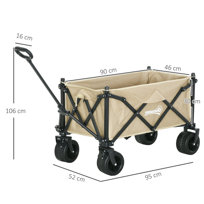 Folding Garden Trolley, Outdoor Wagon Cart with Carry Bag, for Beach, Camping, Festival, 120KG Capacity, Khaki