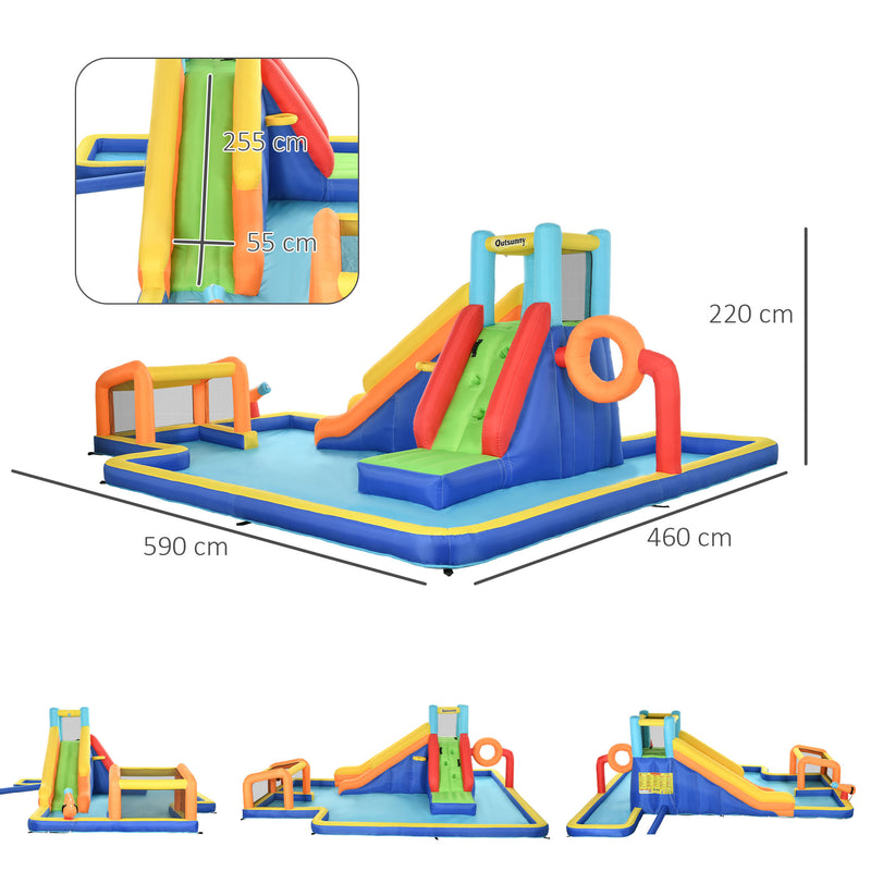 6 in 1 Bouncy Castle with Slide, Pool, Climbing Wall, Water Cannon, Basketball Hoop, Football Stand, for Ages 3-8 Years