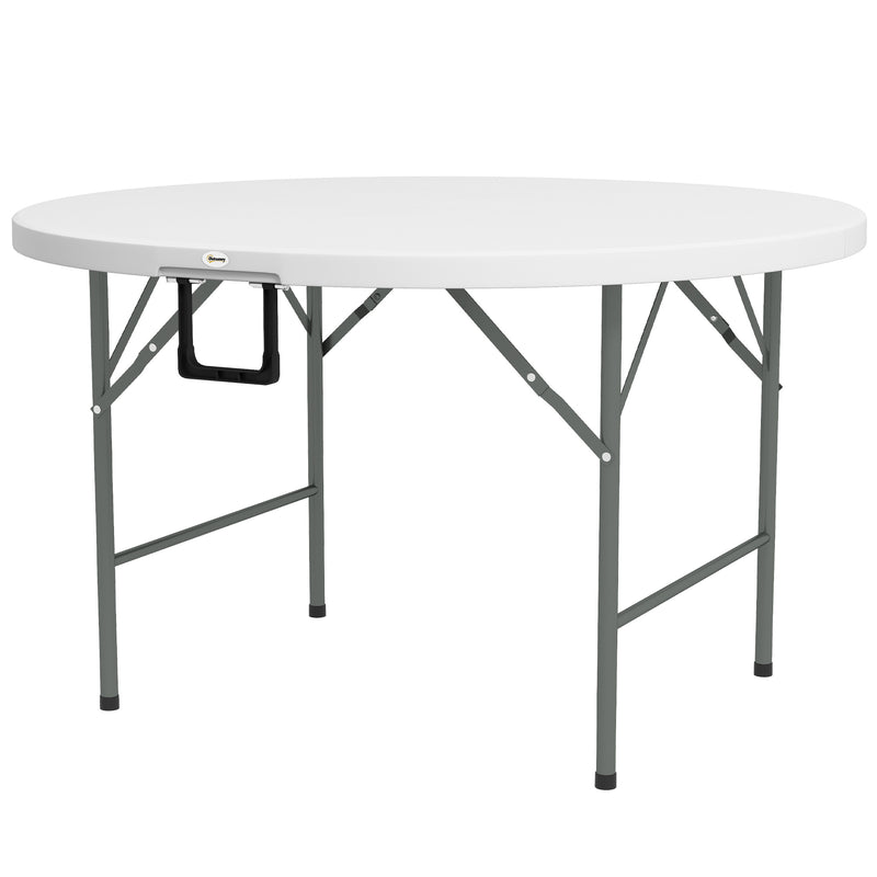 122 Folding Garden Table, Outdoor HDPE Round Picnic Table for 6, Patio Table with Metal Frame, White