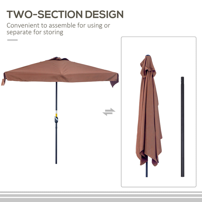 2.3m Patio Semi Round Half Parasol Umbrella with Metal Frame Crank Handle for Balcony- NO BASE INCLUDED, Brown