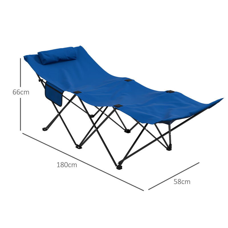 Foldable Sun Lounger, Outdoor Tanning Sun Lounger Chair with Side Pocket, Headrest, Oxford Seat, for Beach, Yard, Patio, Dark Blue