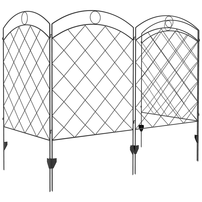 Steel Decorative Outdoor Picket Fence Panels Set of 4, Black