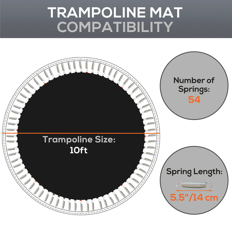Replacement Trampoline Mat with Spring Pull Tool and 54 V-Hooks, Fits 10ft Trampoline Using 14cm Springs