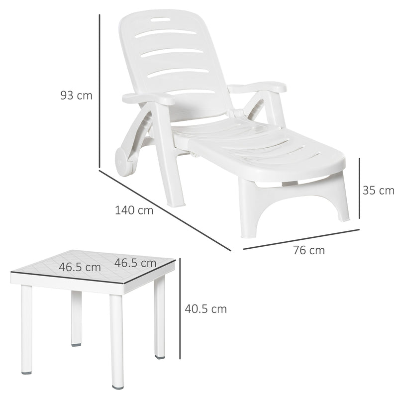 3pcs Garden Furniture Set Outdoor Furniture Set Dining Table, 2 Lounge Chairs and 1 Garden Side Table White