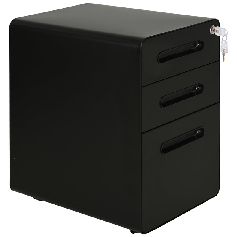 Fully Assembled 3-Drawer Mobile File Cabinet Lockable All-Metal Rolling Vertical File Cabinet Black