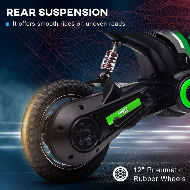24V Electric Motorbike, Dirt Bike with Twist Grip Throttle, Music Horn, 12" Pneumatic Tyres, 16 Km/h Max. Speed, Green
