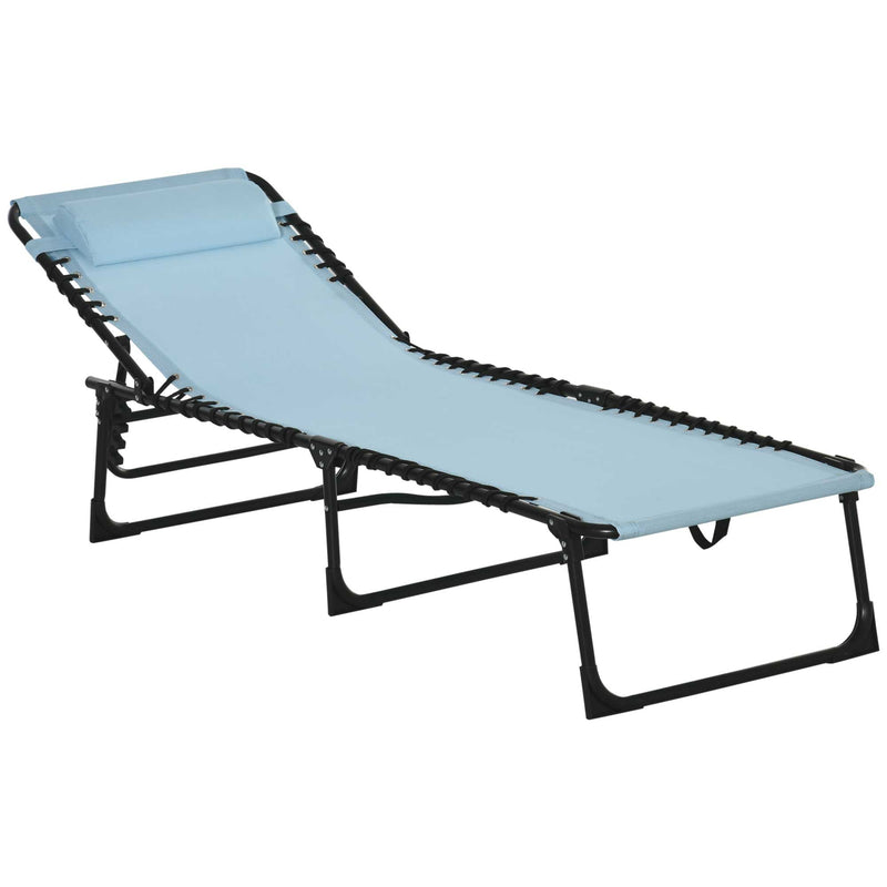 Folding Sun Lounger Beach Chaise Chair Garden Cot Camping Recliner with 4 Position Adjustable, Baby Blue