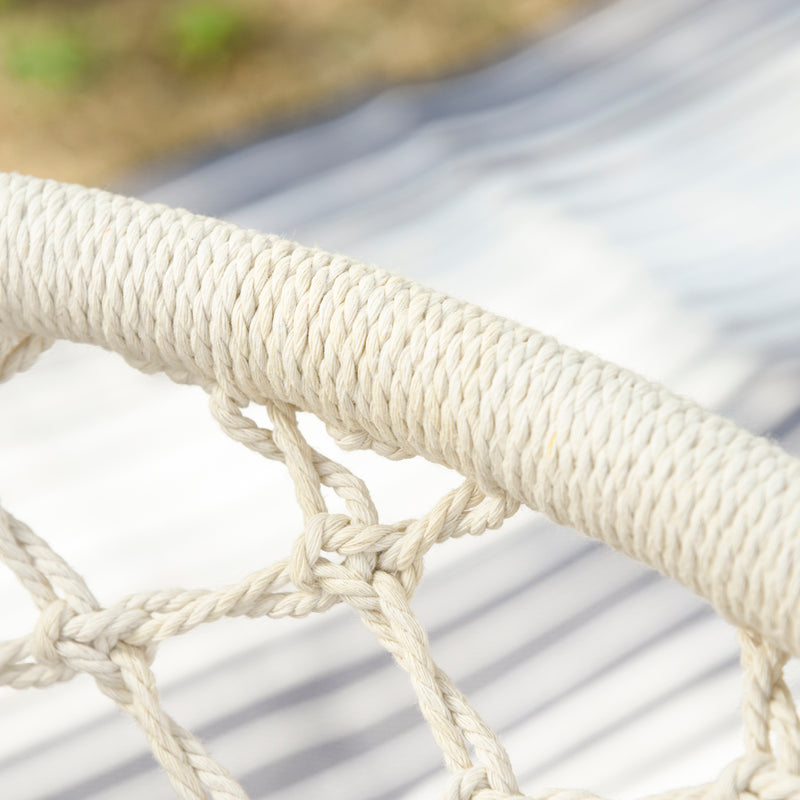 Hanging Hammock Chair Cotton Rope Porch Swing with Metal Frame and Cushion, Large Macrame Seat for Patio, Garden, Bedroom, Cream White
