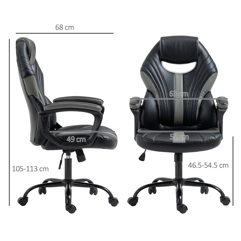 Racing Gaming Chair, Home Office Computer Desk Chair, Faux Leather Gamer Chair with Swivel Wheels, Black Grey