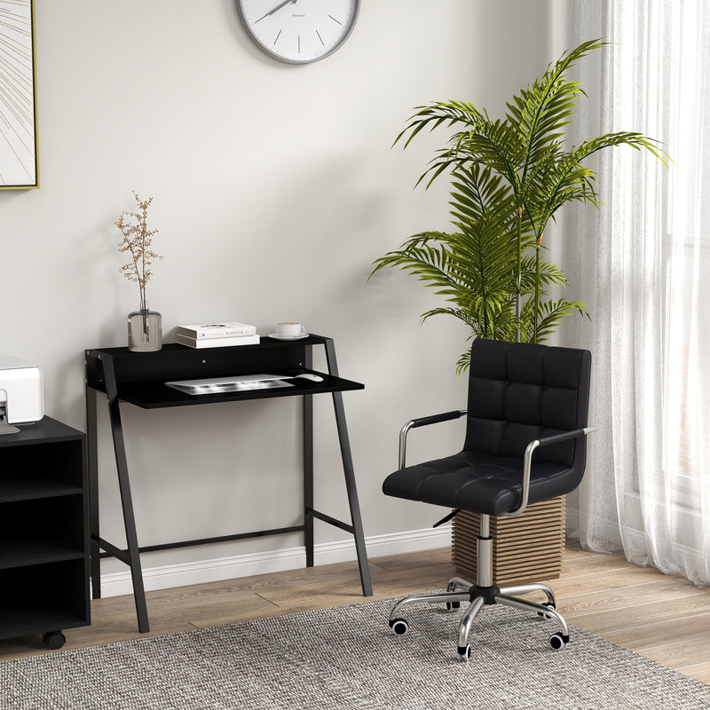 Home Office Chair and Computer Desk Set, Faux Leather Desk Chair with Swivel Wheels, Study Desk with Storage Shelf, Black