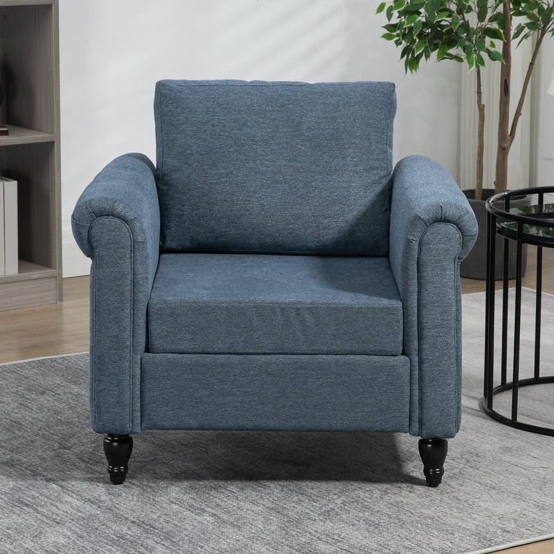 Vintage Accent Chair, Tufted Upholstered Lounge Armchair Single Sofa Chair with Rubber Wood Legs, Rolled Arms, Dark Blue