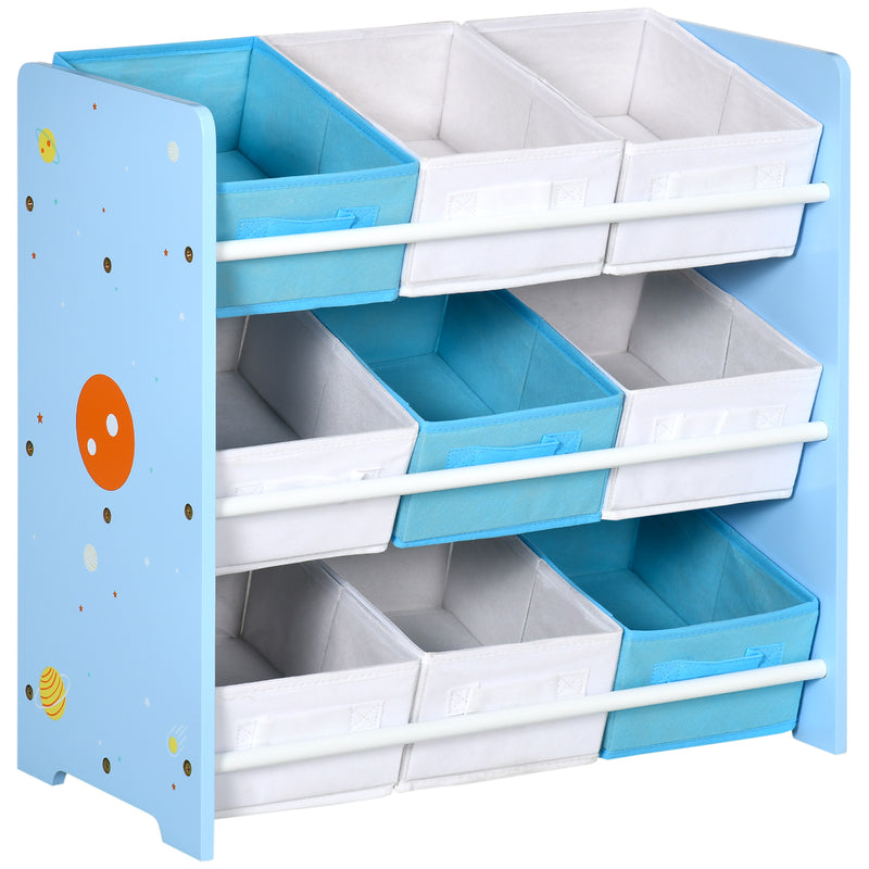 Kids Storage Unit with 9 Removable Storage Baskets, Toy Box Organiser with Shelf, Book Shelf for Nursery Playroom, Blue