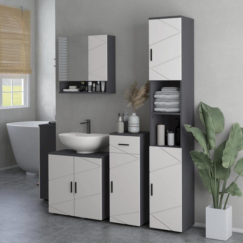 183cm Tall Bathroom Cabinet, Narrow Bathroom Storage Cabinet w/ Open Shelves, 2 Doors Cabinets, Adjustable Shelves, Grey