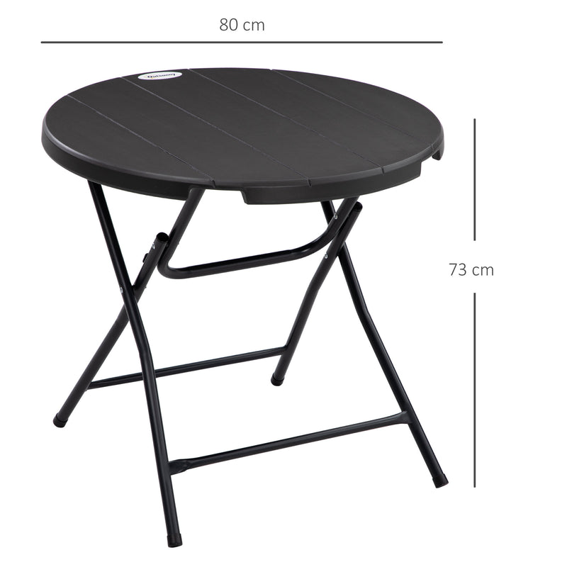 Foldable Round Garden Table for 4, Outdoor Dining Table with HDPE Tabletop and Steel Frame, 80 x 80 x 73 cm, Dark Grey