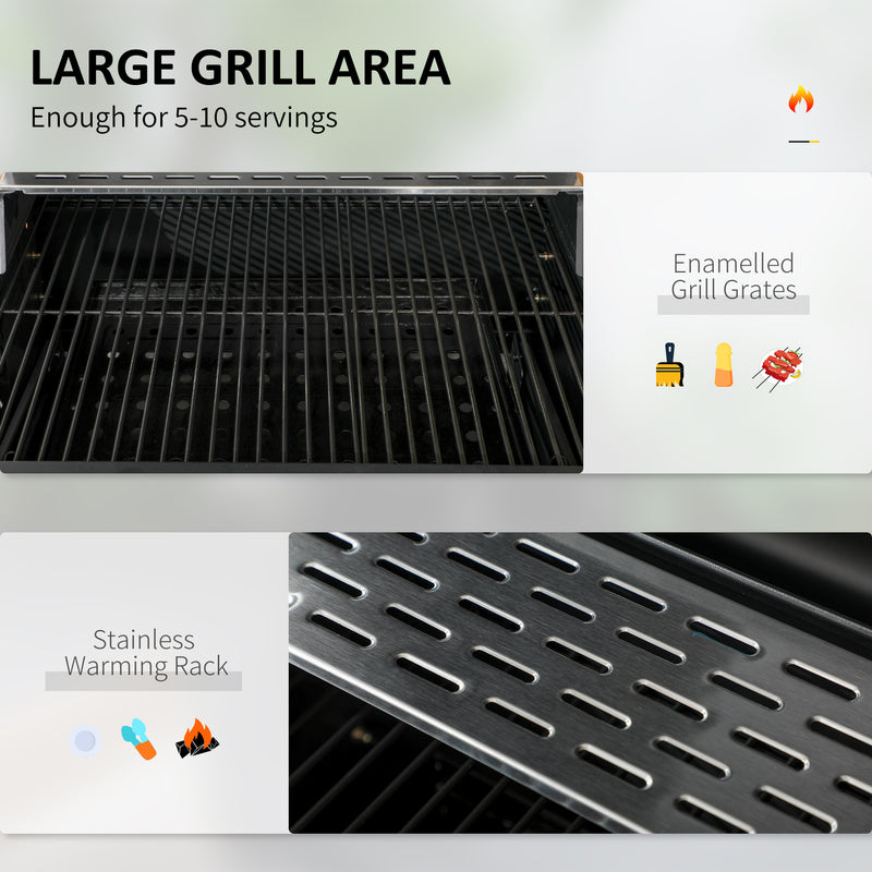 Adjustable Charcoal Pan BBQ, with Thermometer and Warming Rack