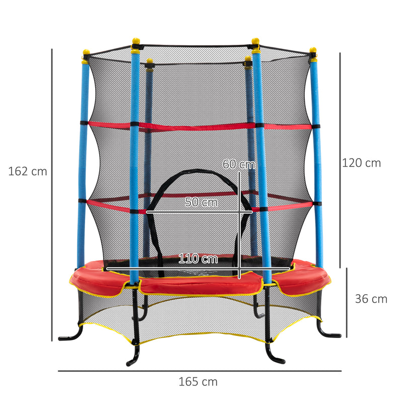 5.4FT/65 Inch Kids Trampoline with Enclosure Net Built-in Zipper Safety Pad Indoor Outdoor for Children Toddler Age 3-6 Years Old