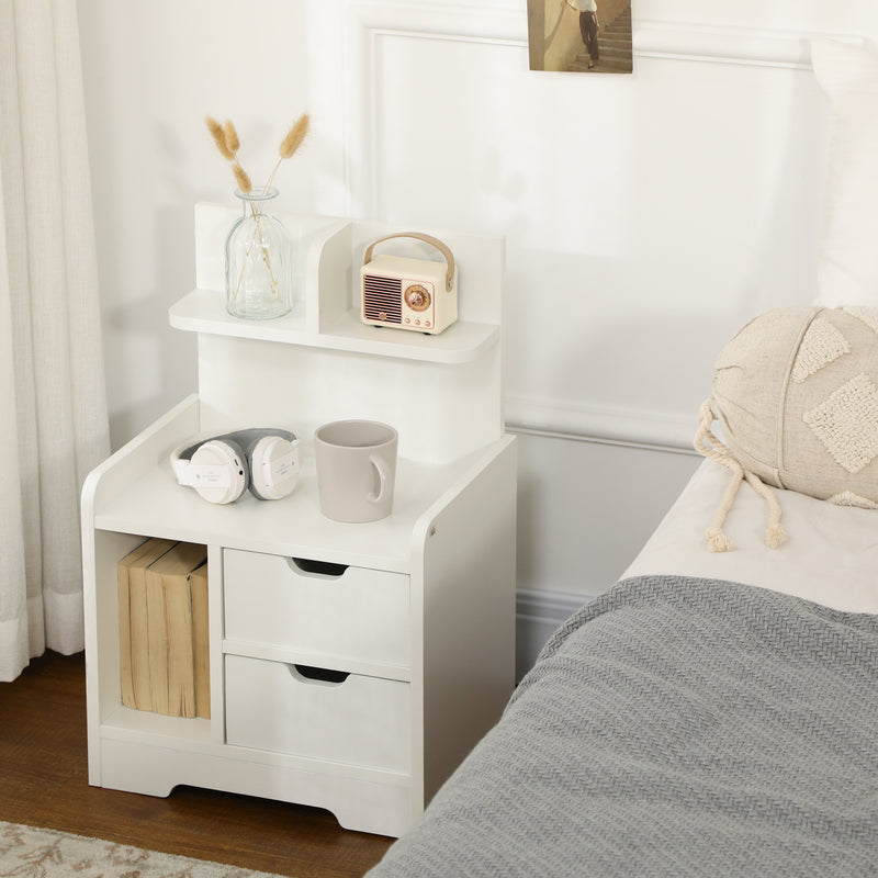 Bedside Table with 2 Drawers and Storage Shelves for Living Room Bedroom Accent Table Small Cabinet, White