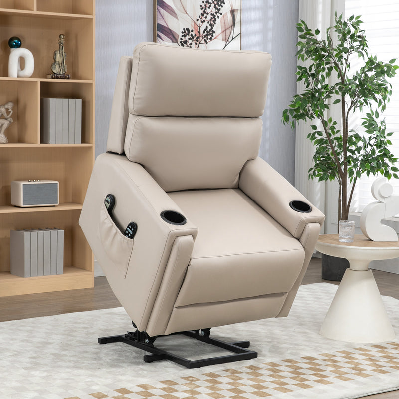 Lift Chair, Electric Riser and Recliner Chair with Vibration Massage, Heat, Cup Holders, Side Pockets, Beige