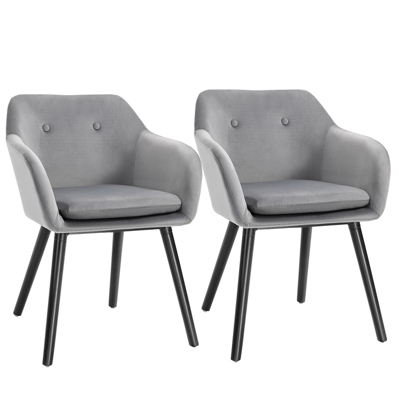 Dining Chairs Set of 2 Modern Upholstered Fabric Velvet-Touch Leisure Chairs with Backrest Armrests, Lounge Reception for Home Office Grey