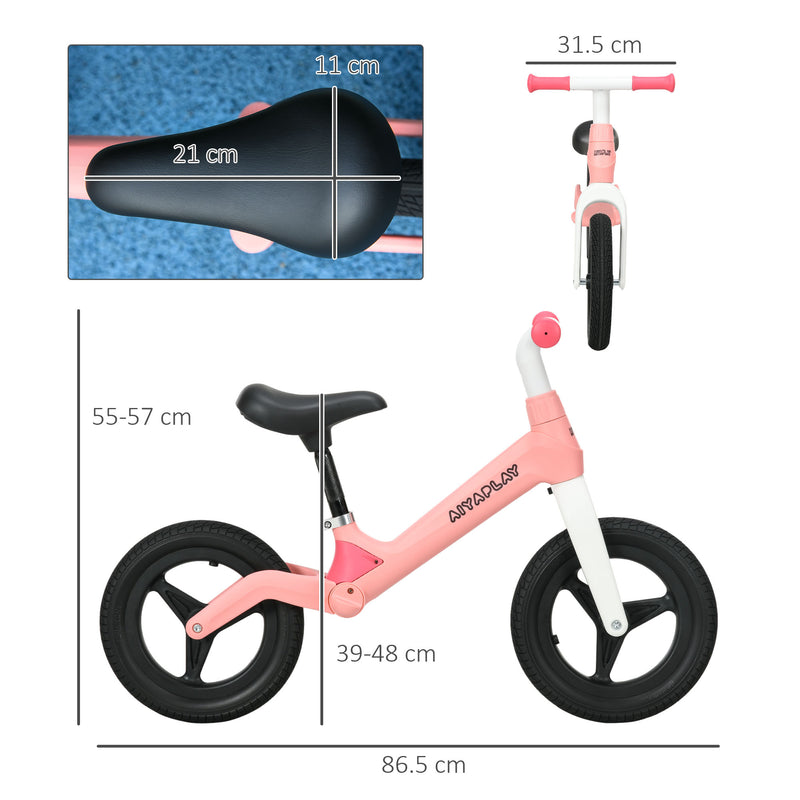 Balance Bike Toddler with Adjustable Seat and Handlebar, PU Wheels, No Pedal, Aged 30-60 Months up to 25kg - Pink