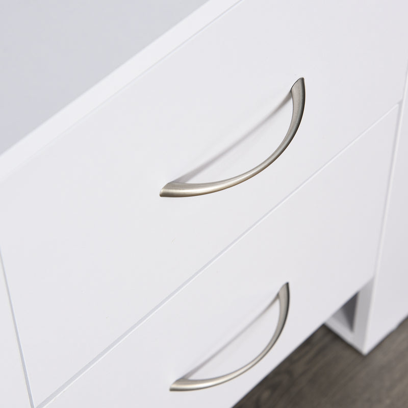 2 Drawer Modern Boxy Bedside Table w/ Handles Elevated Base Melamine Coating Bedroom Storage Furniture Night Stand Organisation White