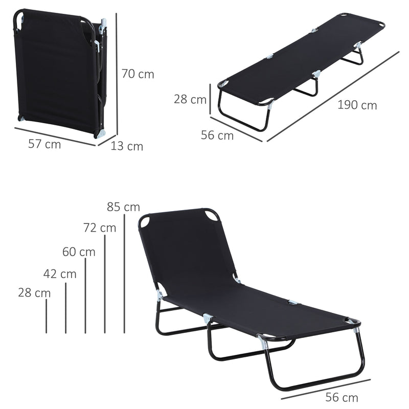 2 Pieces Foldable Sun Lounger Set With 5-Position Adjustable Backrest, Portable Relaxer Recliner with Lightweight Frame