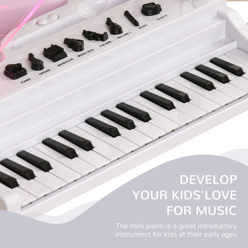 32 Keys Kids Piano Keyboard w/ Stool, Lights, Microphone, Multiple Sounds, Removable Legs, Electronic Musical Instrument, White