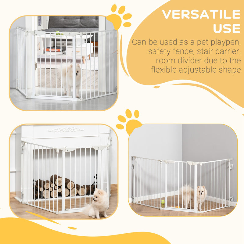 Pet Safety Gate 3-Panel Playpen Fireplace Christmas Tree Metal Fence Stair Barrier Room Divider w/Walk Through Door, White